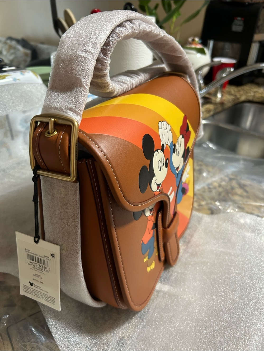 Coach Brown Leather Crossbody with Mickey & Minnie Rainbow Motif - Picture 4 of 12